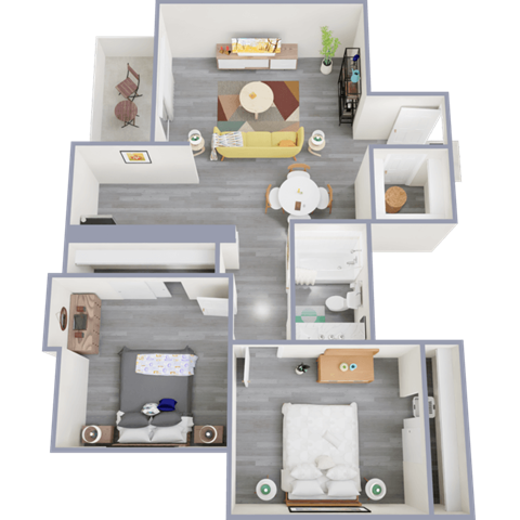 Floor plan for 2 beds, 1 bath, 854 sqft